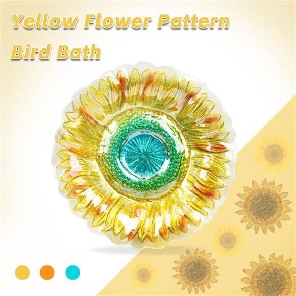 Bird Baths for Outdoors, Glass Birdbaths Outdoor Garden Birdfeeder with Metal - Picture 4 of 16